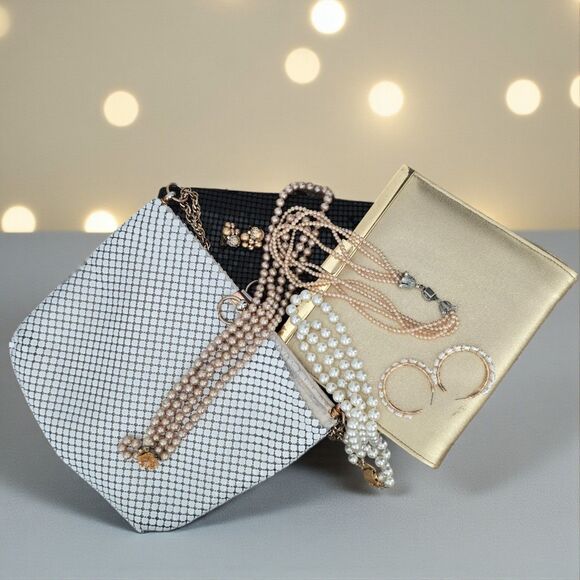 BUNDLE! Final Offer! Vintage Imitation Pearls, Earrings & 2 Whiting & Davis Bags - Picture 4 of 6